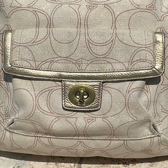 Coach Penelope Beige/Gold Linen Signature “C” Convertible Shoulder/Crossbody Bag - Picture 3 of 17